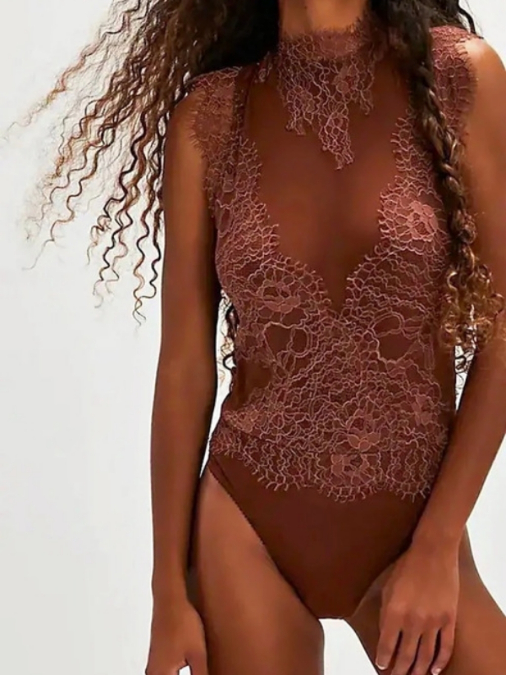 Free People Sweet Nothings Bodysuit Brown Lace